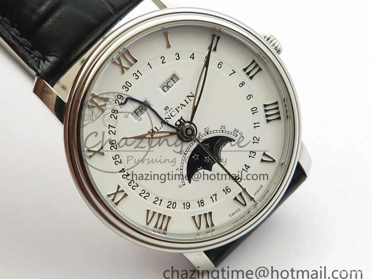 0311 MultiPurpose Villeret 6654 SS Complicated Function OMF 1:1 Best Edition White Dial on Black Leather Strap A6654 V 7901